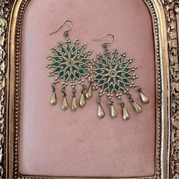 Set of 3 Earrings Green, Pink & Burnished Gold Bohemian Style Collection Bundle - Picture 8 of 12